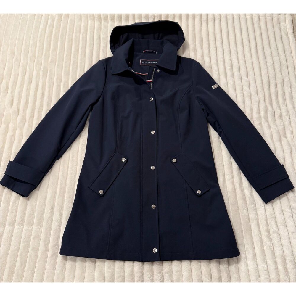 Navy Blue Tommy Hilfiger Water Resistant Long Coat Size L